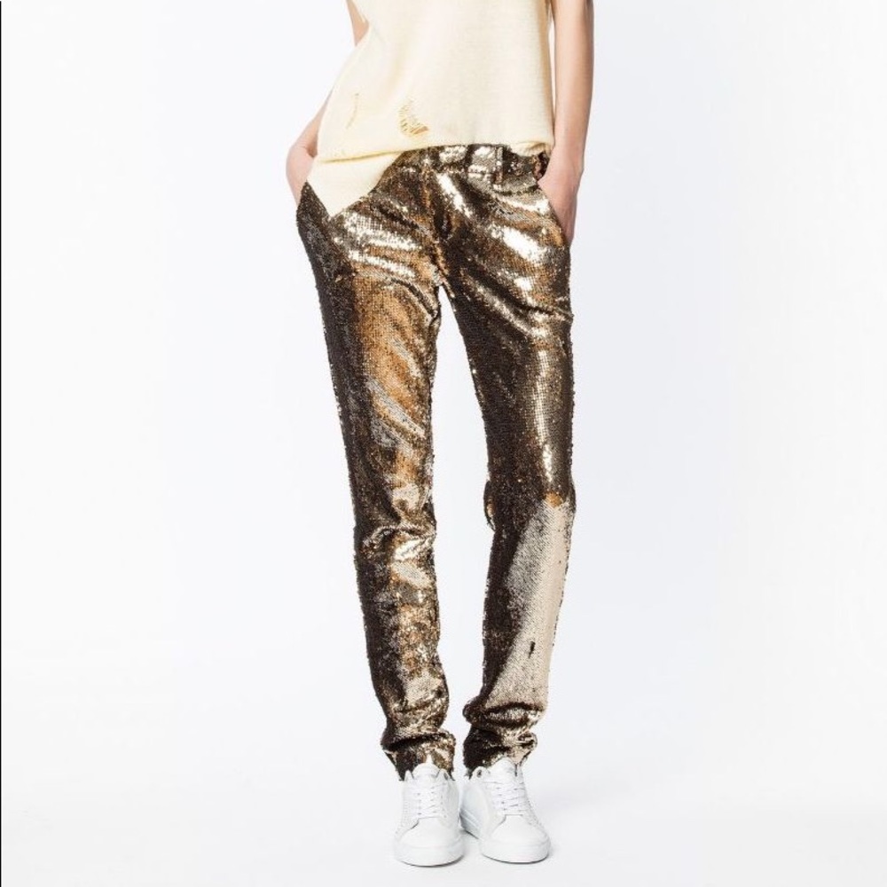 Zadig & Voltaire Gold Sequin Trousers sz 40